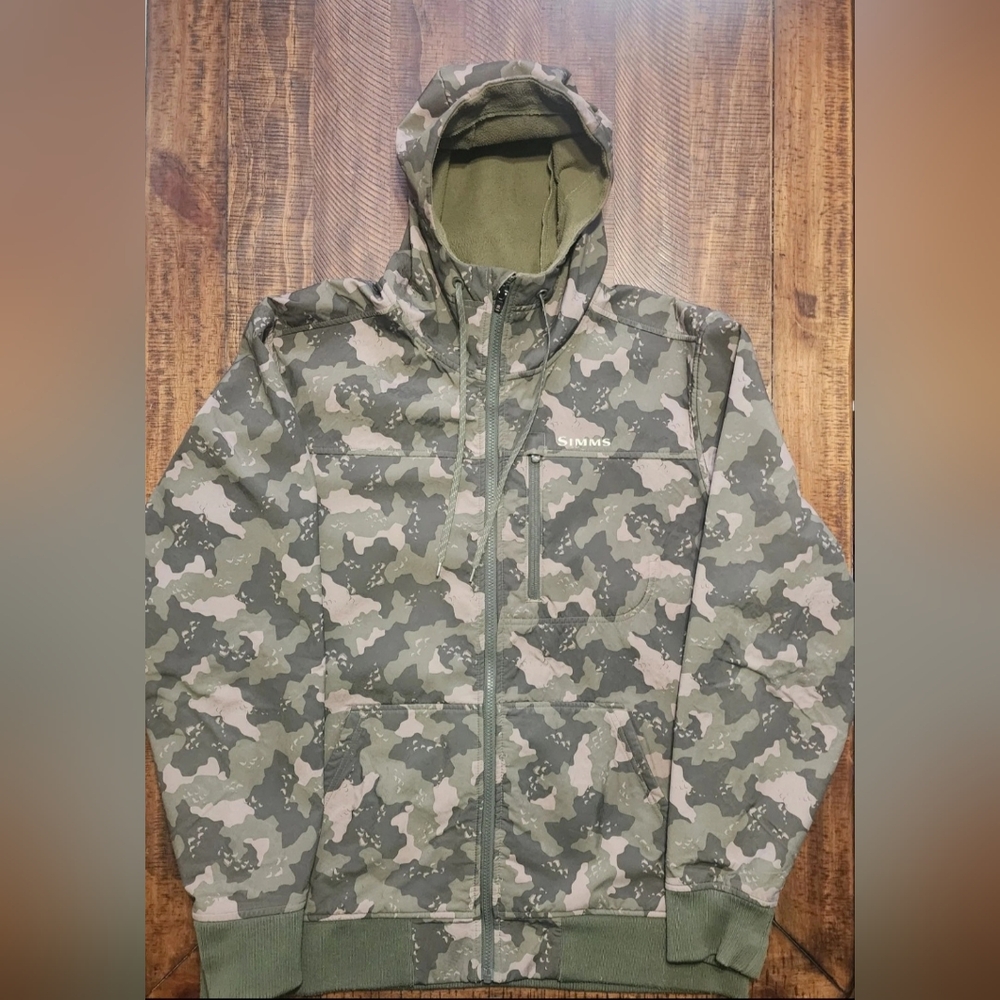 Simms Challenger Fishing Guide Jacket Mens Camouflage Green Full Zip Size Large